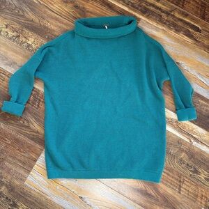 Free People Ottoman Slouchy Tunic Sweater Teal Size Large Cozy Chic Rib Knit